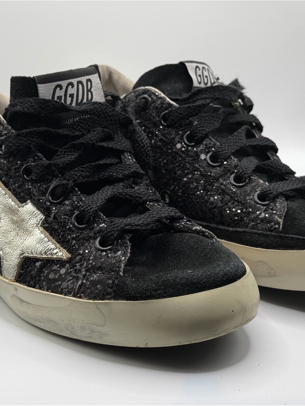 Golden Goose Black Glitter Star Sneakers with Silver Star